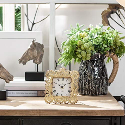 NIKKY HOME Vintage Table Clock, Shabby Chic Decorative Pewter Desk Clock Battery Operated for Living Room Bathroom Shelf, Yellow