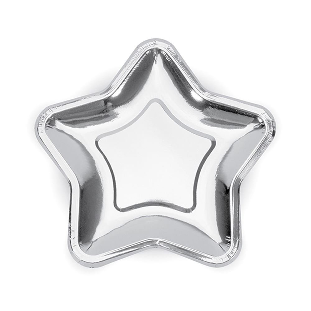 Party Deco TPP11-018 CF 6 Star Plates, Silver