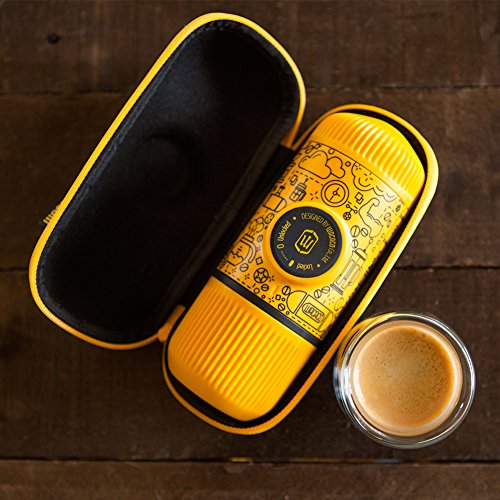 Wacaco Nanopresso Portable Espresso Maker bundled with Protective Case, Yellow Tattoo Patrol Edition, 18 Bar Pressure, Extra Small Travel Coffee Maker, Manually Operated Perfect for Kitchen and Office
