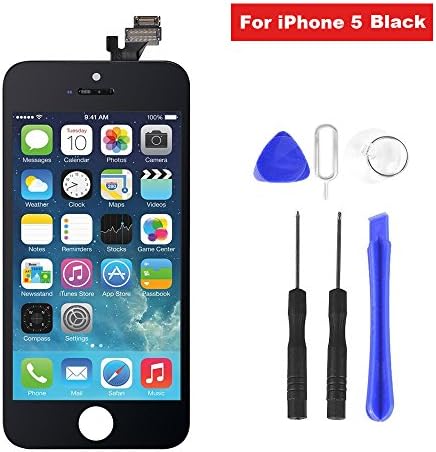 Kunya iPhone 5 4 inch LCD Touch Screen Digitizer Frame Assembly Set LCD Screen Display Replacement with Tools Kit, Black