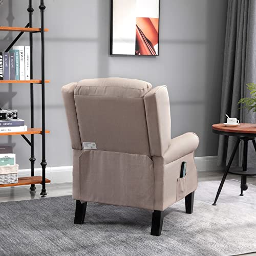 Wingback Heated Vibrating Accent Sofa Vintage Linen Fabric Massage Recliner Chair Push