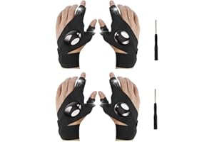 XIANGZHU 2 Pairs Flashlight LED Gloves, Fingerless LED Flashlight Gloves, Birthday Gift for Man, Hands Free Flashlights for Night Fishing, Repair, Camping, Hiking, Running, Party Light.