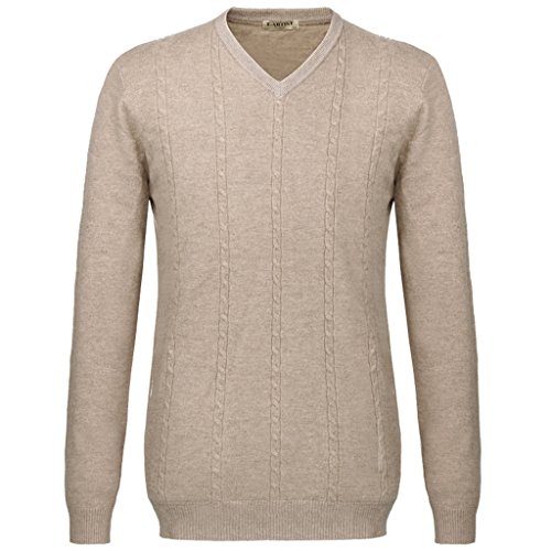 E-artist Men's V-Neck Knitted Wool Pullover Sweaters M03 Camel XXXXX-Large