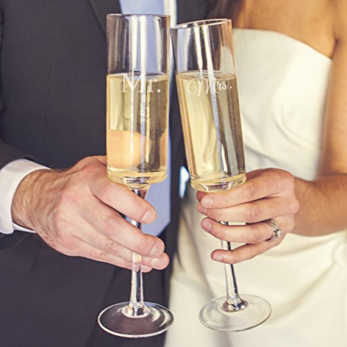 Cathy's Concepts Mr. & Mrs. Contemporary Champagne Flutes - Engraved, Bride & Groom 2-Glass Set