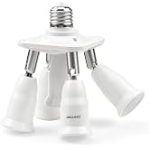 DiCUNO 5 in 1 E26 Light Socket Splitter, 360&deg; Adjustable and 180&deg; Bendable | Adjustable E26 Socket Adapter, Standard Base LED Bulb Converter, 5 Way Bulbs Socket Holder, 300W (60W for each socket), 250V