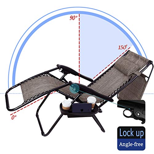 2 Pack Zero Gravity Chair, Folding Lounge Reclining W/Shade Canopy Deck