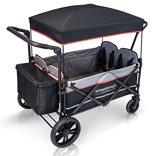 WonderFold X4 Push & Pull Quad Stroller Wagon (4 Seater) Featuring