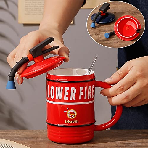 Oidium Creative Ceramic Mug, Shaped Like a Small Fire Extinguisher,Funny Mugs For Her,Gift for Friends,Her, Wife, Mom, Daughter, Sister, Aunt,Ceramic Coffee Cups 16oz (Red)