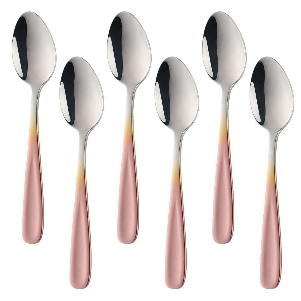 BISDARUN 8-Piece Coffee Spoon Set Stainless Steel Gradient Rose Gold Teaspoon Mocha Spoon Dessert Spoon 13.5CM(5.3 Inch)