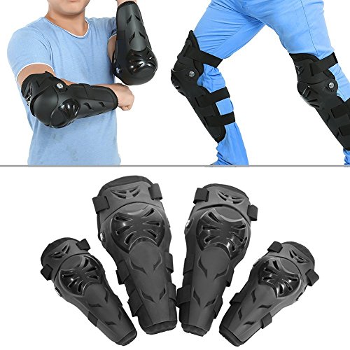 ECLEAR 4 Pcs Elbow Knee Shin Guard Pads Protector Adjustable Flexible Adult Armors Wrist Protective For Motorcycle ATV Motocross Racing Mountain Bike, Black