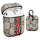 Gemfits Case Compatible with Airpods 1&2, Leather Luxury Classic Elegant Character Design Cover, Girls Ladies Men Women Stylish Fashion Chic Cool Designer Skin Airpod Kits, Cases for Air pods 3D Snake