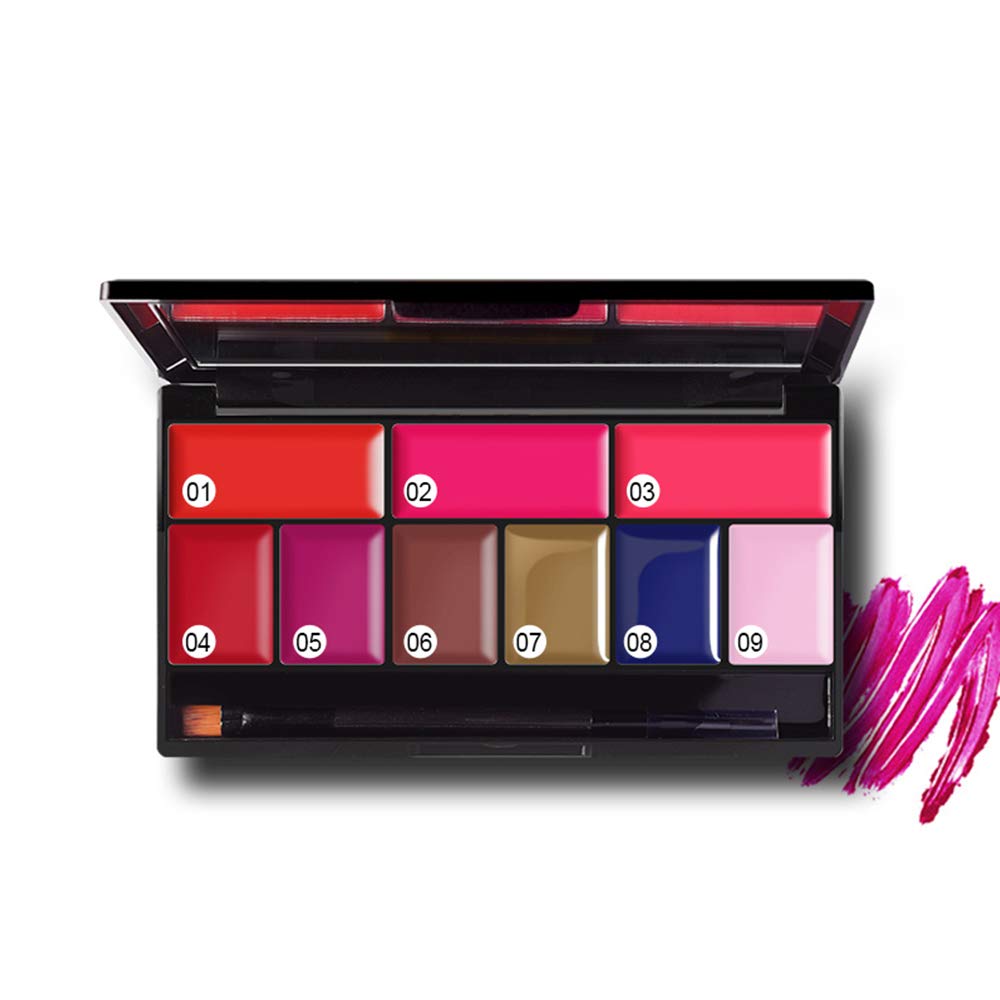 Matte Lip Contour Kit - Lipstick Palette Set Includes 9 Lip Colors, Lip Brush, and Makeup Mirror