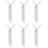 CHGCRAFT 6PCS Stainless Steel Necklace 3D Blank Bars Rectangle Bar Engraving Blanks Charm Necklace Engravable Rectangle Pendants with Chain Blank Bar Pendants for Necklace Jewelry Keychain Making