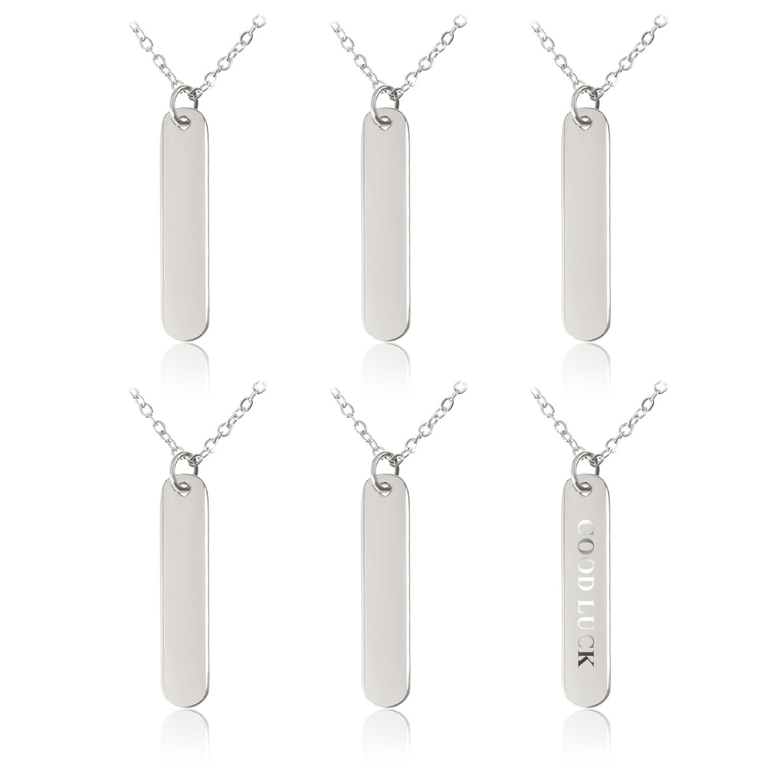 CHGCRAFT 6PCS Stainless Steel Necklace 3D Blank Bars Rectangle Bar Engraving Blanks Charm Necklace Engravable Rectangle Pendants with Chain Blank Bar Pendants for Necklace Jewelry Keychain Making