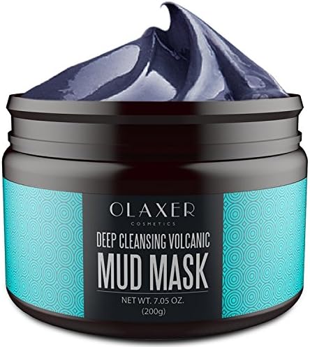 OLAXER Deep Cleansing Volcanic Mineral Mud Mask, Facial Treatment, Blackhead Removal, Acne Treatment, Pore Minimizer, Anti Aging Mask, 7.05 oz