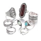 Clearance 8PCS Women Vintage Boho Crystal Flower Knuckle Ring Tibetan Turkish Style (Silver)