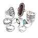 Napoo 8PCS Women Vintage Boho Crystal Flower Knuckle Ring Tibetan Turkish Style (Silver)