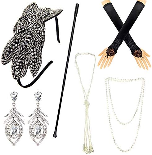 BundleMall 1920s Accessories Themed Costume Mardi Gras Party Prop Additions To Flapper Dress (set 29)