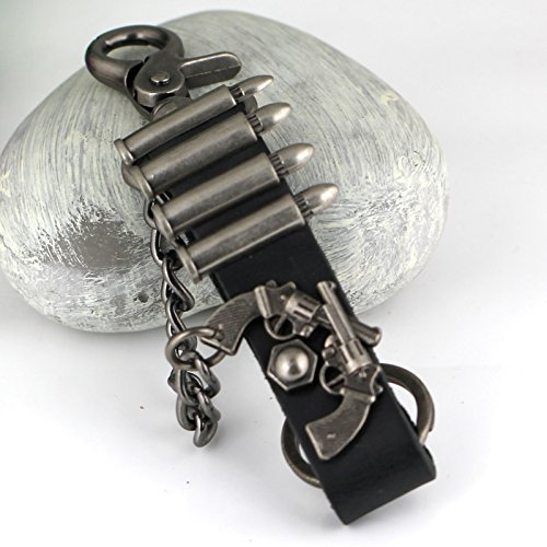 Maycom Retro Style Black Revolver Bullet Pants Buckle Keychain Key Chain Ring Keyring Keyfob Key Fob Holder