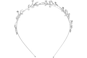 HONMEET Silver Metal Leaf Rhinestone Headband Bridal Roman Goddess Tiara Crown Wedding Hair Accessory for