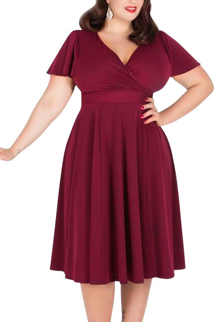 Nemidor Women's V-Neckline Stretchy Casual Midi Vintage Dress