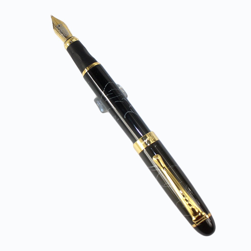 Gullor Calligraphy Fountain Pen Black with White Firework and Golden Clip Art nib