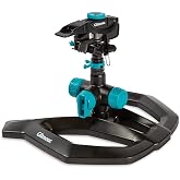 Gilmour Heavy Duty Circular Water Sprinkler, Rotating Sprinkler Head with Adjustable Spray Pattern, Lawn Sprinkler for Large Area Coverage, Black/Aqua