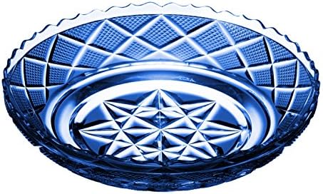 山下工芸 薩摩切子 伝匠段付中皿a 瑠璃 F15 4 3 9