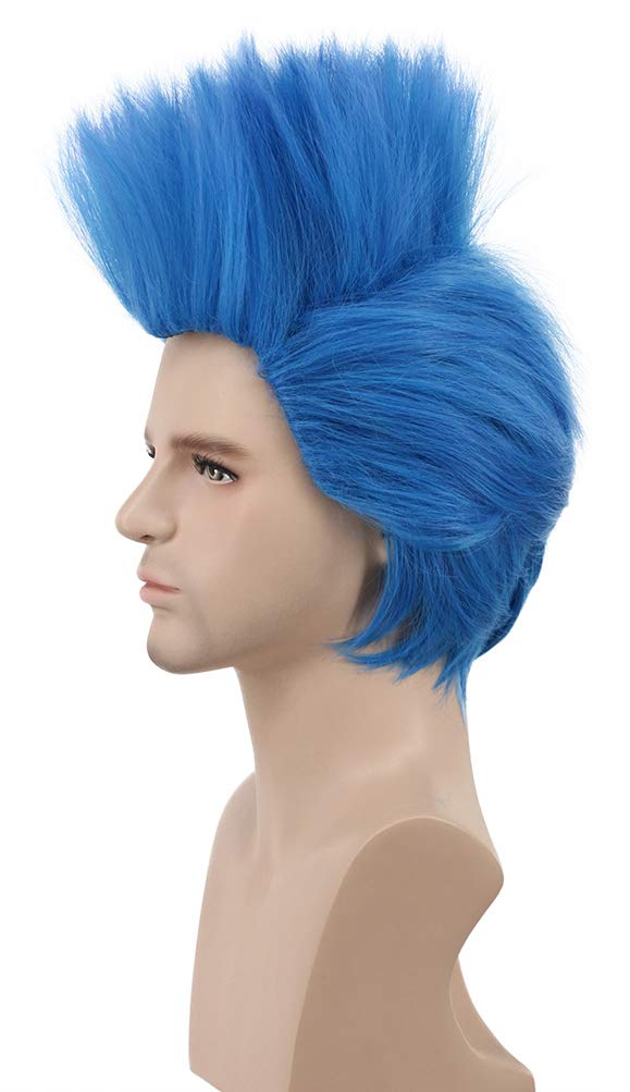 Karlery Men Short Straight Blue Wig Helloween Costume and Anime Cosplay Party Wig