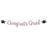 Congrats Grad Banner, You Did It, Class of 2026 Happy Graduation Graduate Party Decorations Pink Glitter