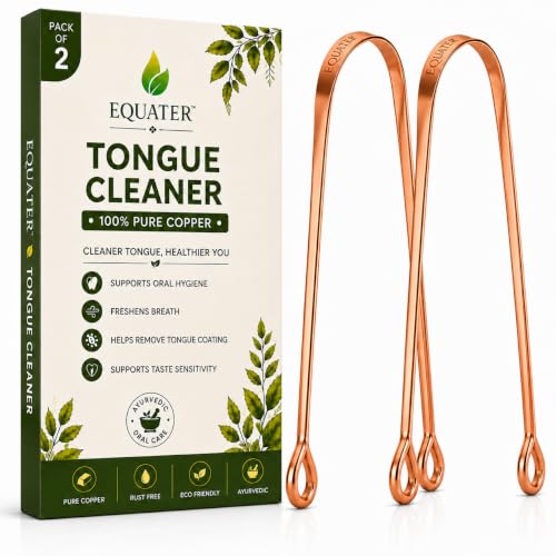 Equater Pure Copper Tongue Cleaner for Adults | Tongue Scraper for Oral Care & Bad Breath | Ayurvedic Tongue Cleaner | Pack of 2 | Made from Pure Copper for Daily Oral Care