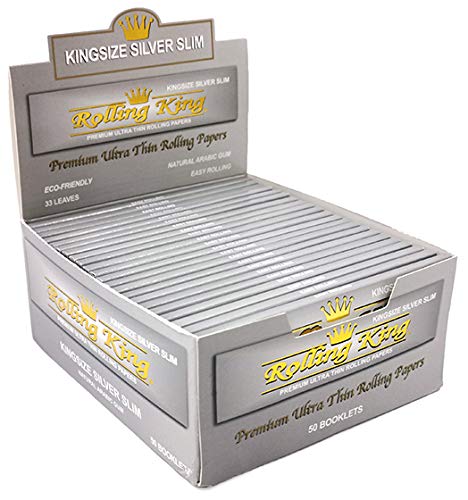 Rolling King Kingsize Silver Slim Rolling Papers - Box of 50 Booklets (£0.32 per Booklet)