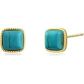 Watforsh 14K Gold Plated Turquoise Stone Square Stud Western Bohemian Earrings Vintage Blue Teal Jewelry for Women
