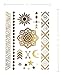 Terra Tattoos Gold Metallic Tattoo Flash Sheets Designs of Feathers, Sun, Flowers & more! Face Tattoos for Women Waterproof Nontoxic Long Lasting 75+ Designs for Vacation, Festivals Parties – Gold