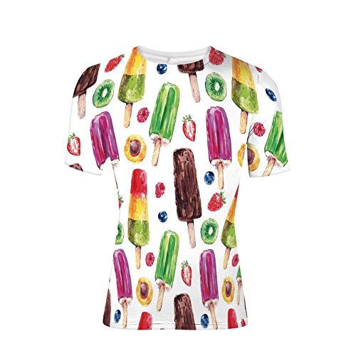 T-Shirt Short Sleeves,Ice Creams with Fruit and Chocolate Flavors Kiwi,Mens Cool 3D Print