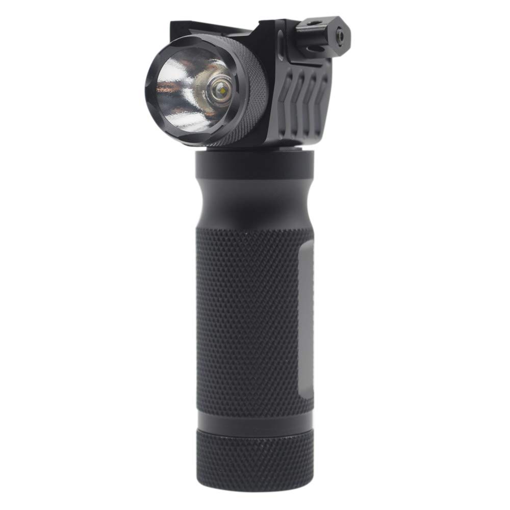 TRIROCK 250 Lumen LED Bulb Gun Flashlight Combo Torch in Black Metal with Tactical Vertical Grip Fits Picatinny Weaver 21mm Rail Mount
