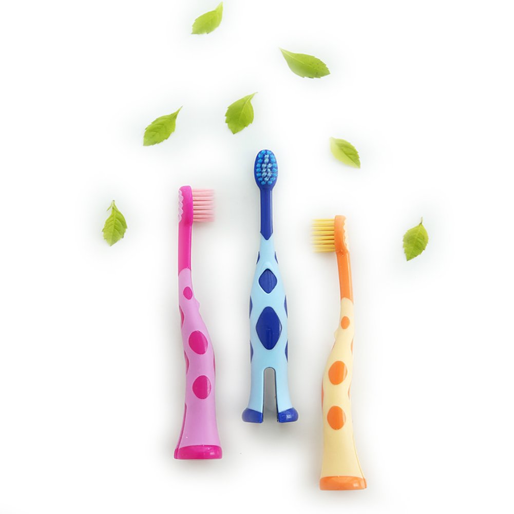 Kids Toothbrush, Homestylish Lovely Extra Soft Toothbrush for Kids 3-12 Years Old (3 Pack-orange&blue&pink)