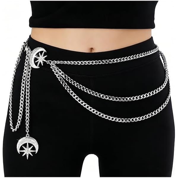 GEEHUA Double Layer Metal Chain Belt, Moon Star Waist Chain