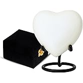 White Mini Heart Shaped Aluminum Keepsake Urn, Small Cremation Memorial Heart Urn with Stand and Box for Human or Pet Ashes 3 Cu in