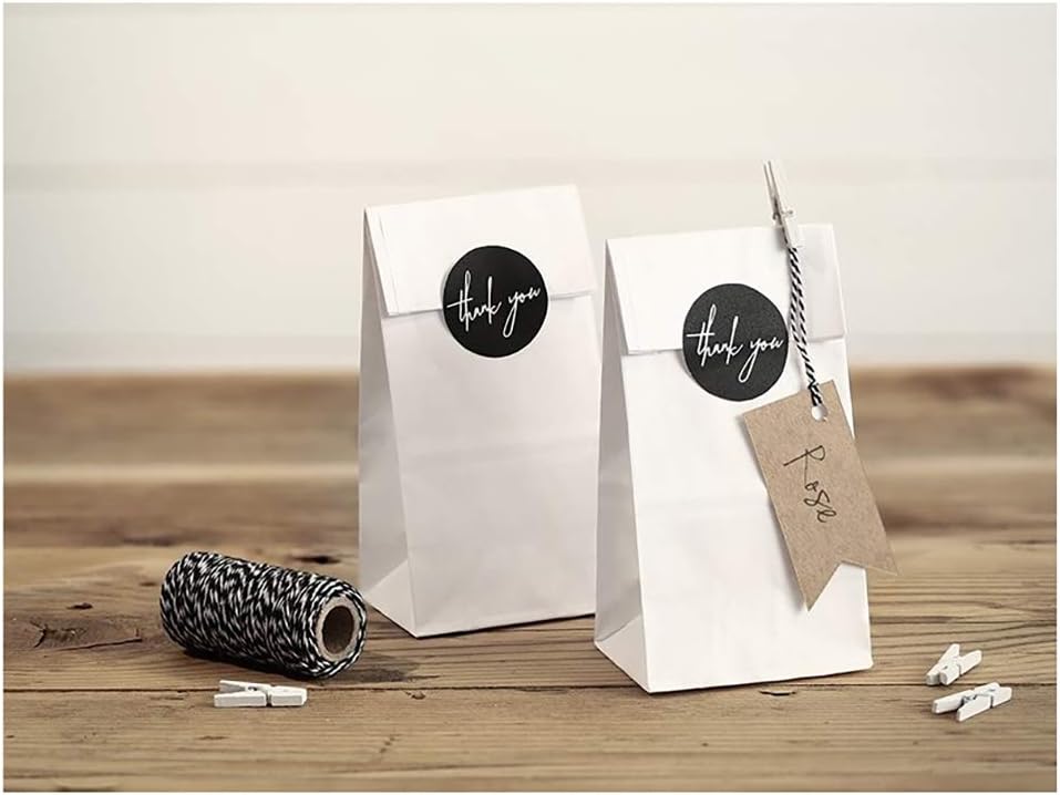 Wedding Favours Vintage Style Treat Bags White Kraft Paper Sweet Bags With Thank You Stickers 18cm x 8cm x 6cm (Pack of 6) - Image 4