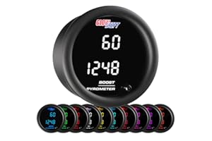 GlowShift 10 Color Digital Dual 60 PSI Boost & Pyrometer Exhaust Gas Temperature EGT Combo Gauge Kit - Includes 1/8-27 NPT El