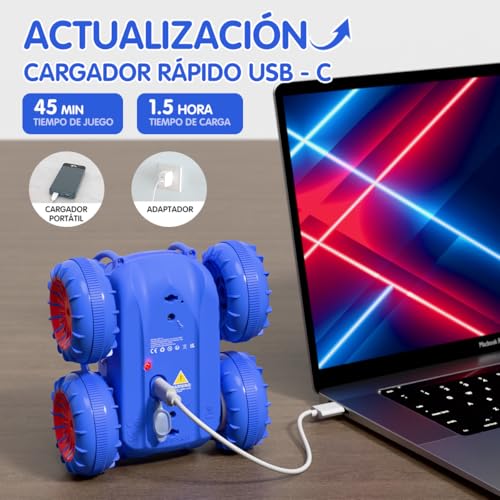ifollower RC Car 4x4 Amphibious Truck, 360° Stunt and LED, 15km/h, Direct USB-C Charging, Toy for Kids 3 4 5 6 7 8 9 10 11 12 Years, Christmas Birthday Gift