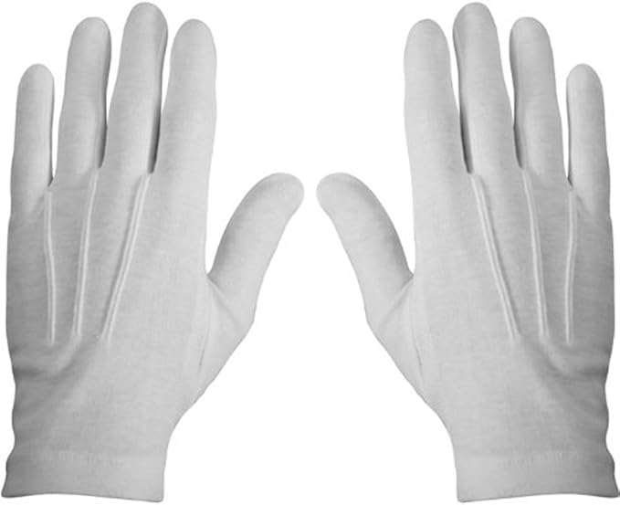 White and Black Cotton Gloves Per Pair (Med, White Clothing