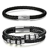 JOERICA Stainless Steel Magnetic Clasp Leather Bracelets for Men Cuff Bracelet 7.5-8.5inches (I:2PCS,8.5'',Black)