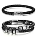 JOERICA Stainless Steel Magnetic Clasp Leather Bracelets for Men Cuff Bracelet 7.5-8.5inches (I:2PCS,8.5'',Black)