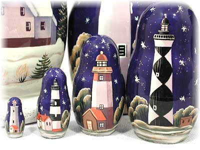 Golden Cockerel Made in Russia Lighthouses in The Night Nesting Doll 7pc/ 8” aka North American Lighthouses Collectible Babushka Russian Doll 100% Guaranteed!