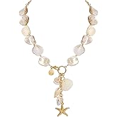 Coiris Natural Seashell Choker Necklaces Earrings Jewelry Set for Women Starfish Shell Freshwater Pearl Collar Necklaces for Women Irregular Mother of Pearl Jewelry Set