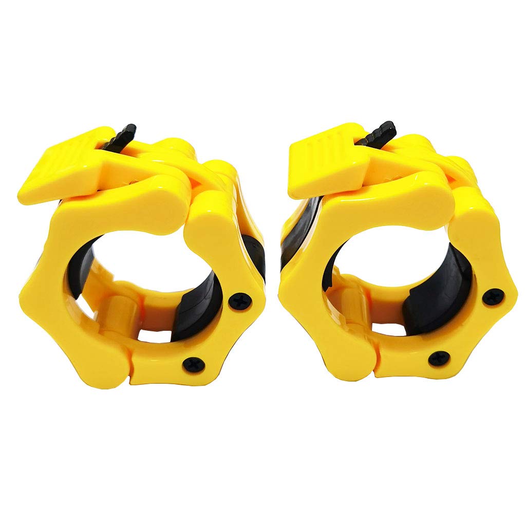 qibylift Olympic Barbell Clips Weightlifting Collars 2 Inch Clamps，Locking Weight Clips, Lockdown Weight Clamps for Workout Weightlifting Fitness Training (Yellow)