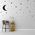 Moon and Stars Wall Decal Vinyl Sticker, Removable Children Kids Art DIY Sticker Mural for Boy Girls Baby Room Decoration Good Night Nursery Wall Decor Home House Bedroom Design (Black)