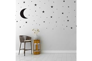 THOVORRNL Moon and Stars Wall Decal Vinyl Sticker, Removable Children Kids Art DIY Sticker Mural for Boy Girls Baby Room Decoration Good Night Nursery Wall Decor Home House Bedroom Design (Black)